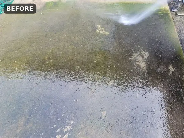 Dirty concrete walkway before pressure washing